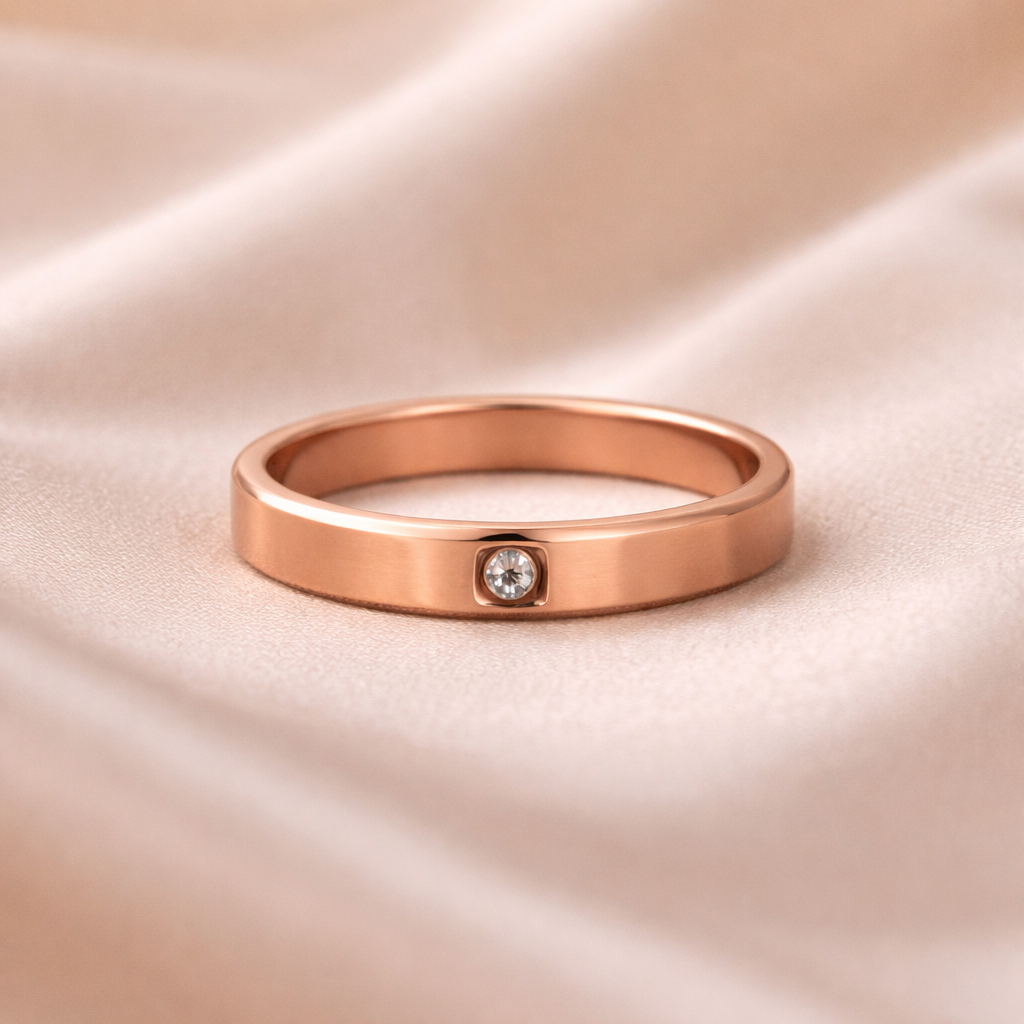 Classic thin band ring with crystal stone