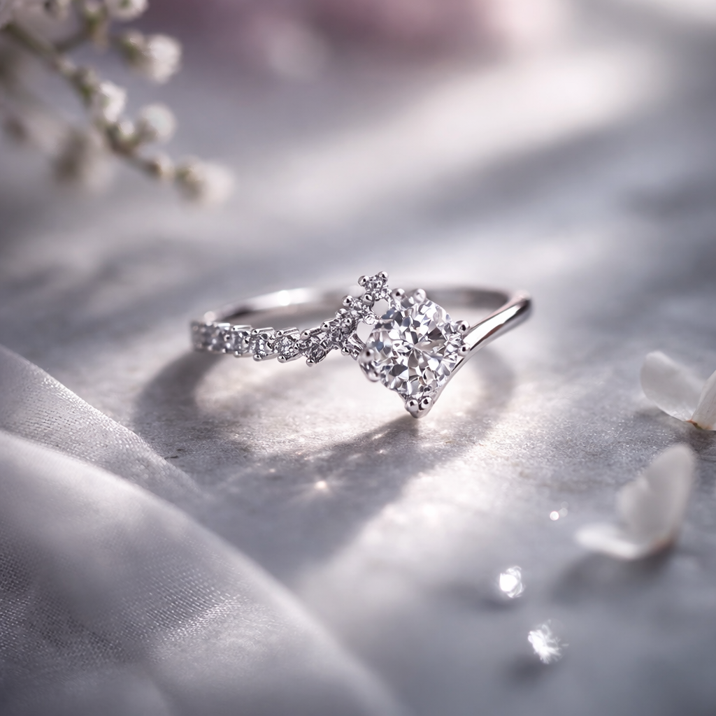 Silver petal promise ring