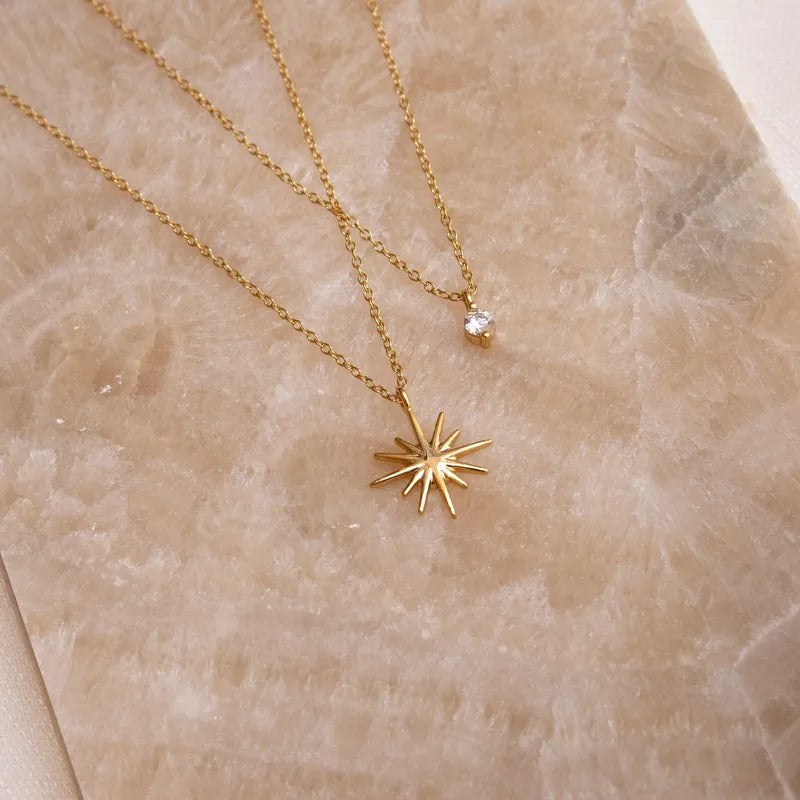Pre order | 18k gold plated star zircon layered necklace – waterproof stainless steel korean style