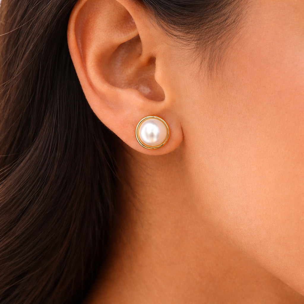 Golden Halo Pearl Studs