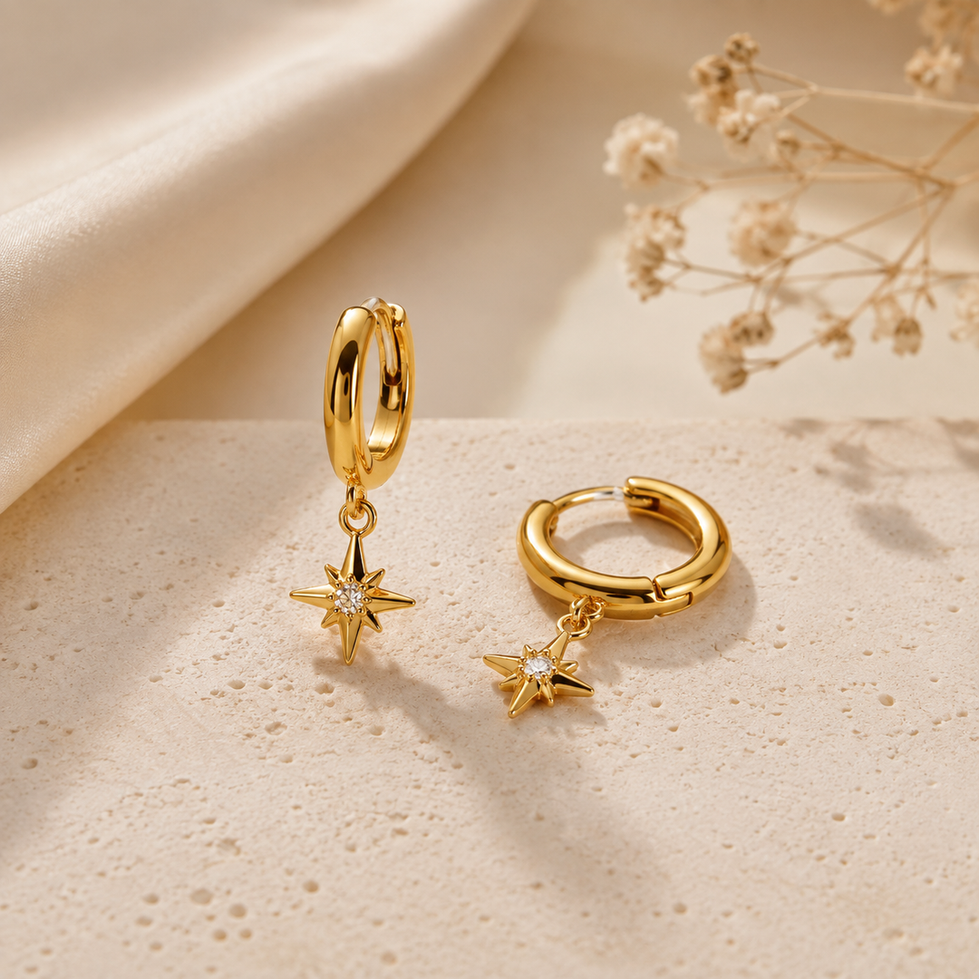 Zarinoor Celeste Star Charm Hoop Earrings