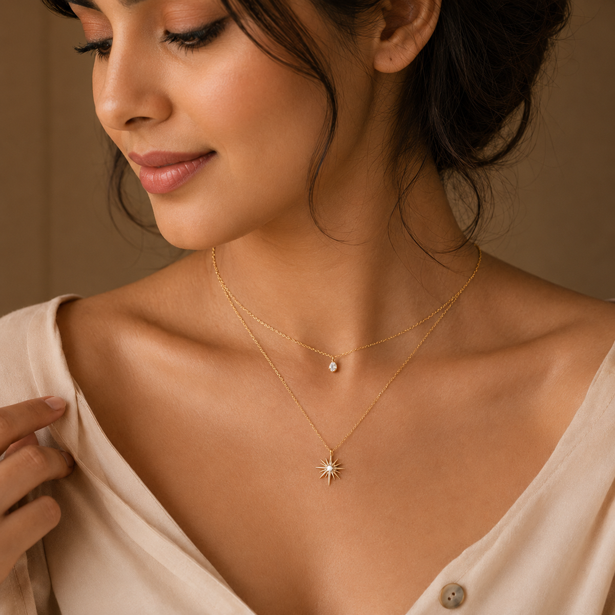 Dainty gold star necklace   layered chain necklace for women