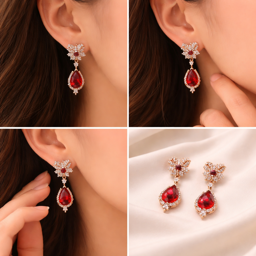 Crimson Blossom Tear Drop Earrings