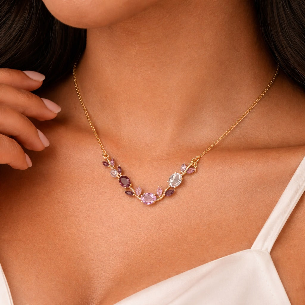 Tulip blush bloom gemstone necklace