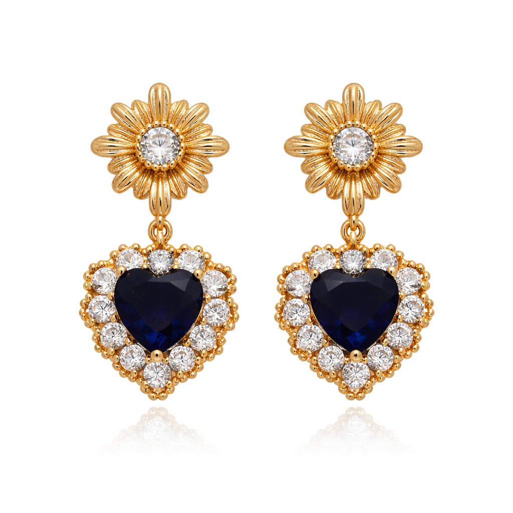 Blue velvet heart halo earrings