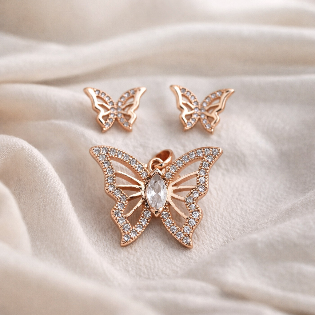 Golden Butterfly Grace with Pendent & Earrings