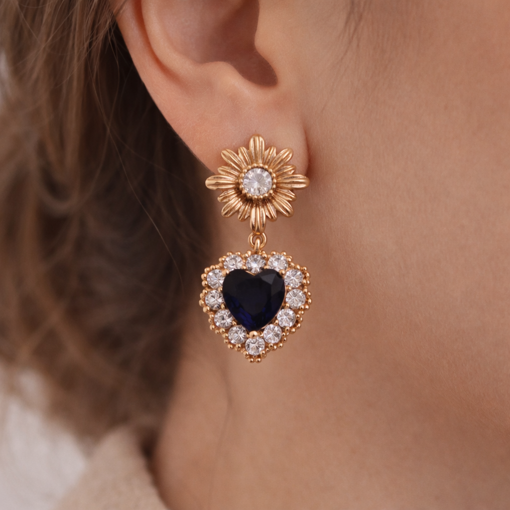 Blue Velvet Heart Halo Earrings