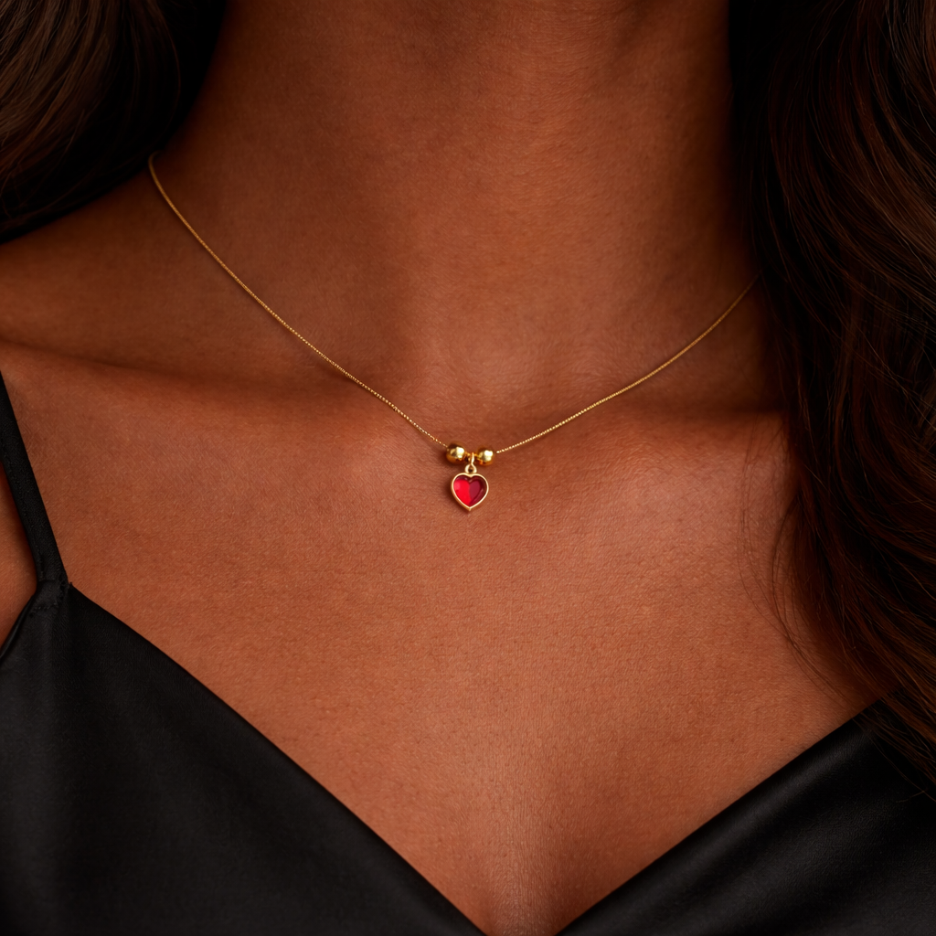Gold red heart pendant necklace | minimal waterproof jewelry for women