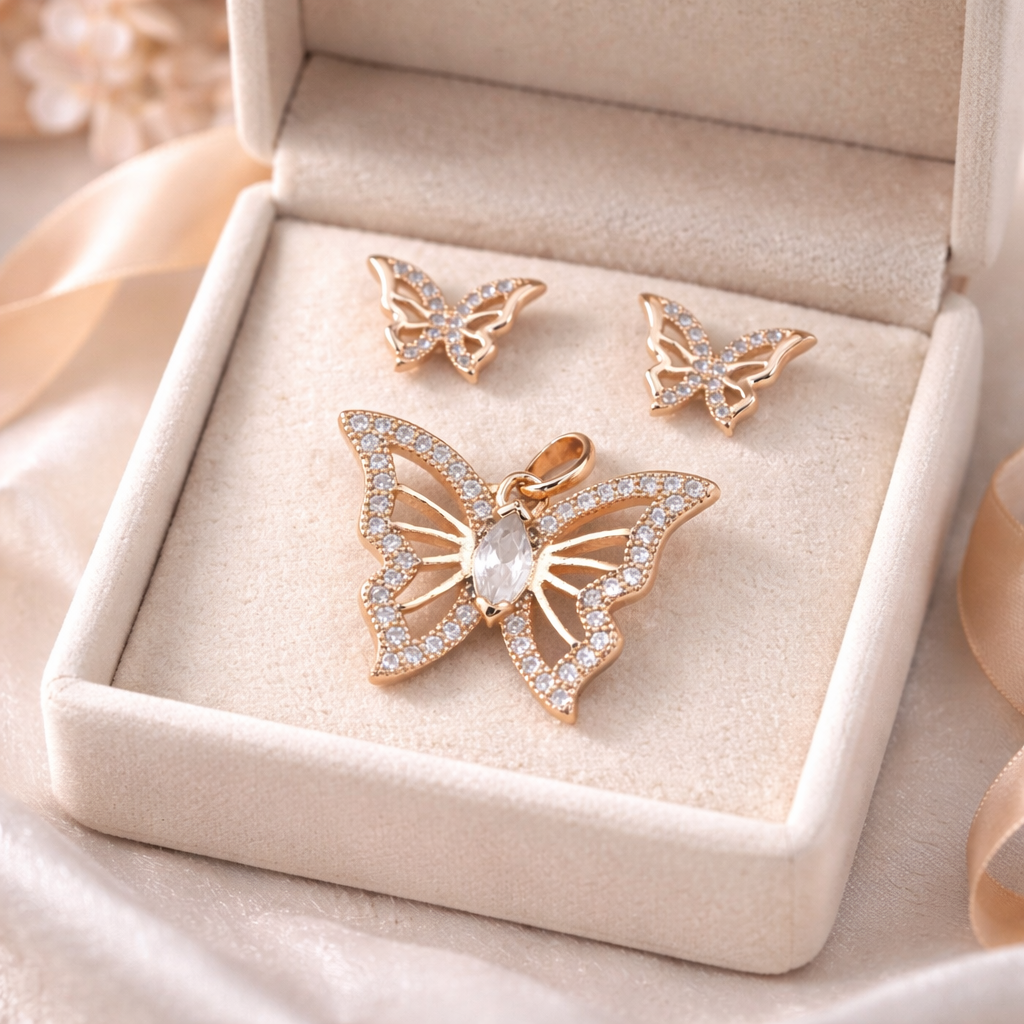 Golden Butterfly Grace with Pendent & Earrings