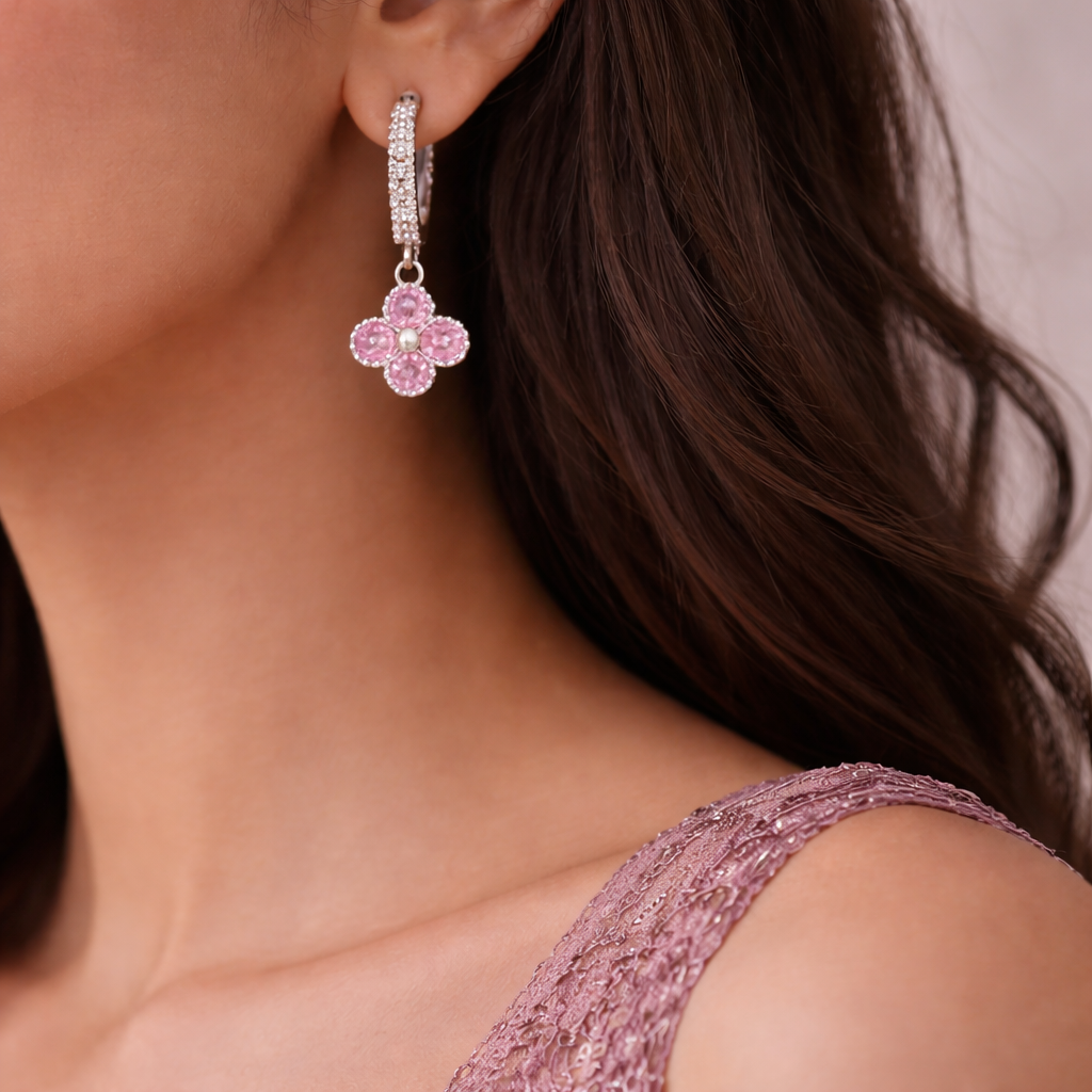 Crystal Flower Ear Cuff Earrings