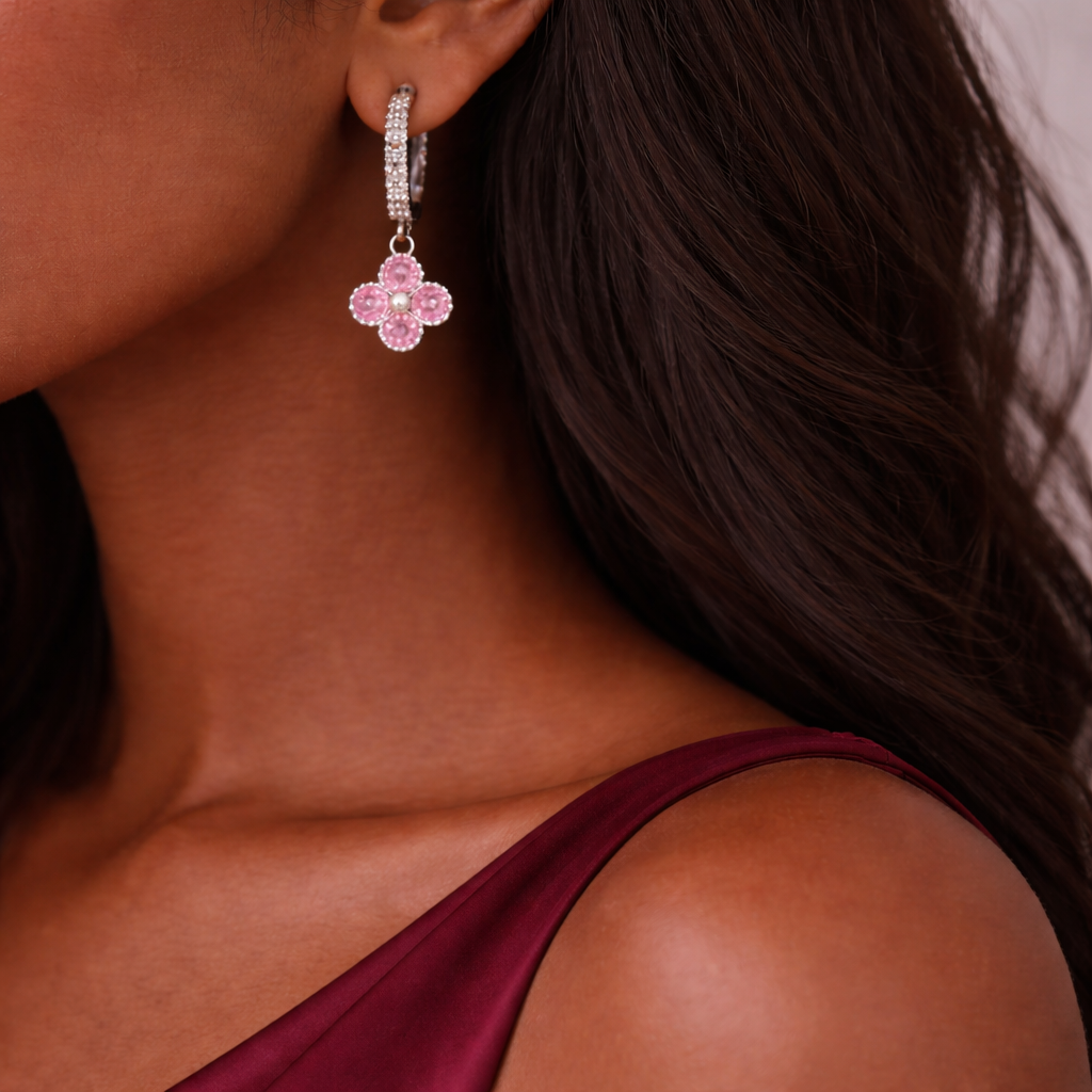 Crystal flower ear cuff earrings