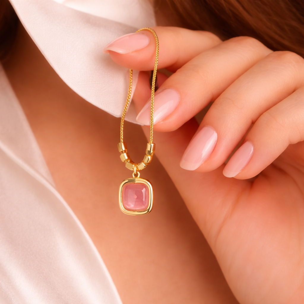 Opal square glow blush pink necklace
