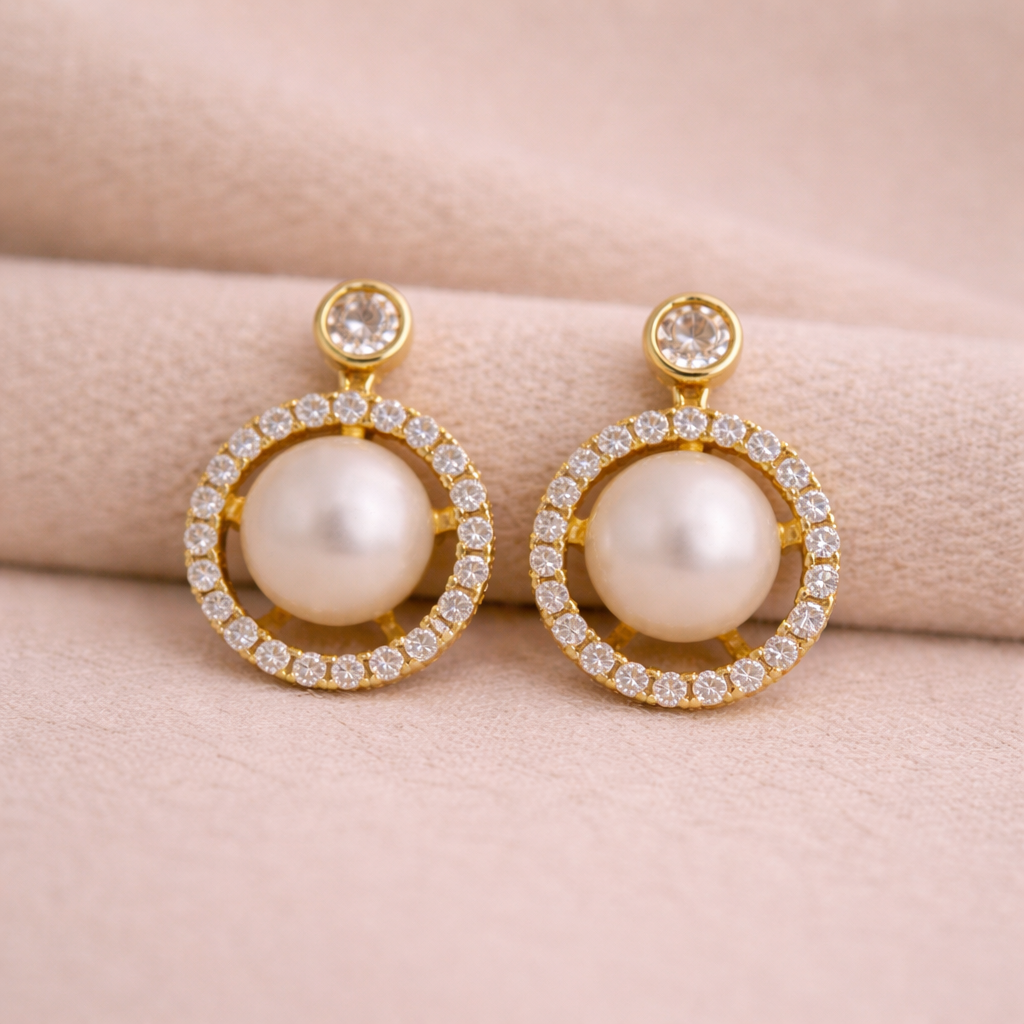 Classic pearl sparkle stud earrings