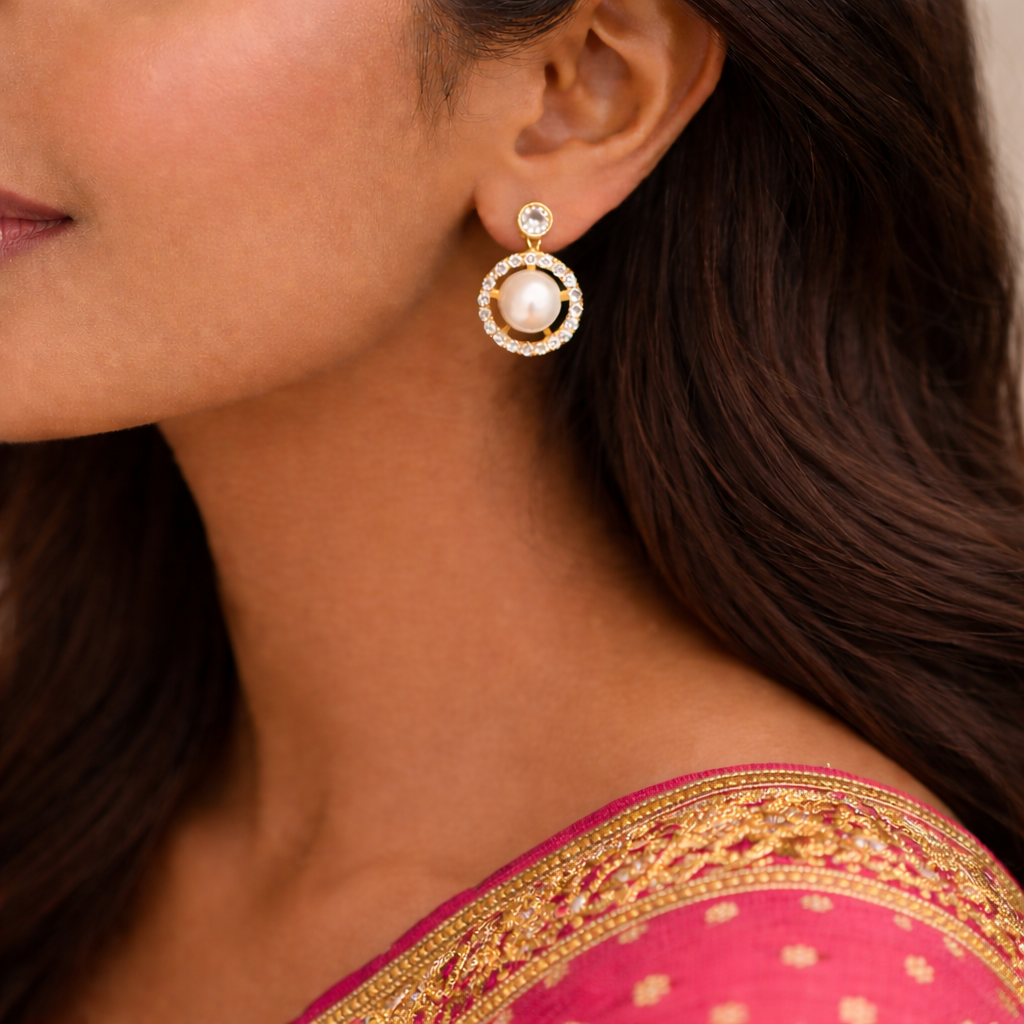 Classic Pearl Sparkle Stud Earrings