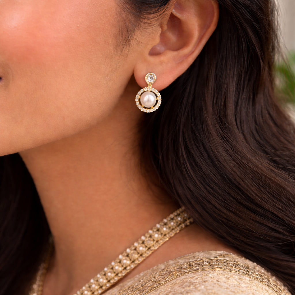 Classic Pearl Sparkle Stud Earrings