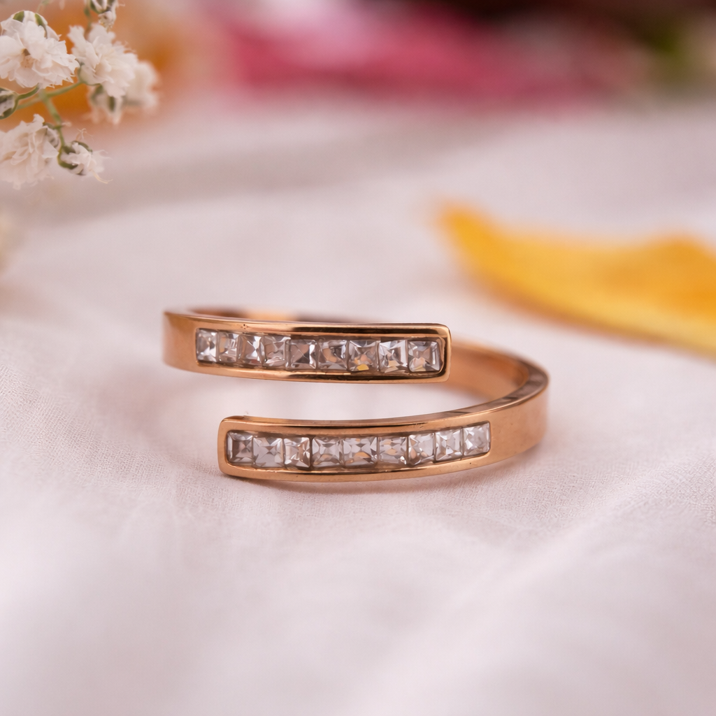 Gold Open Cuff Ring with CZ Stones