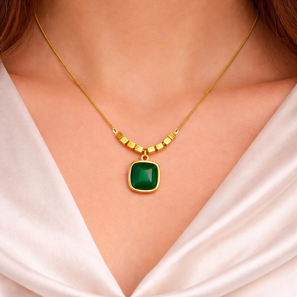 Opal Square Glow Emerald Green Necklace