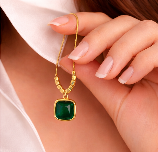 Opal Square Glow Emerald Green Necklace