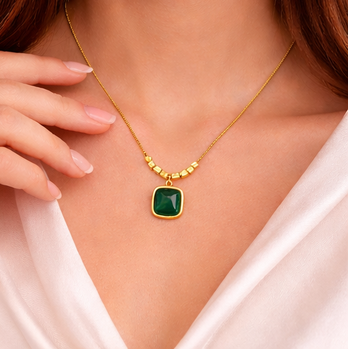 Opal Square Glow Emerald Green Necklace