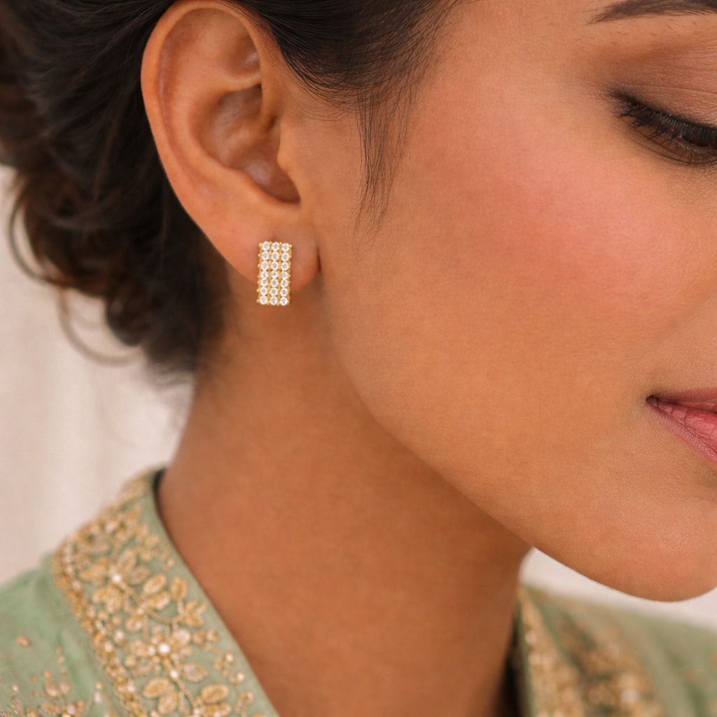 Gold Plated Crystal Bar Stud Earrings