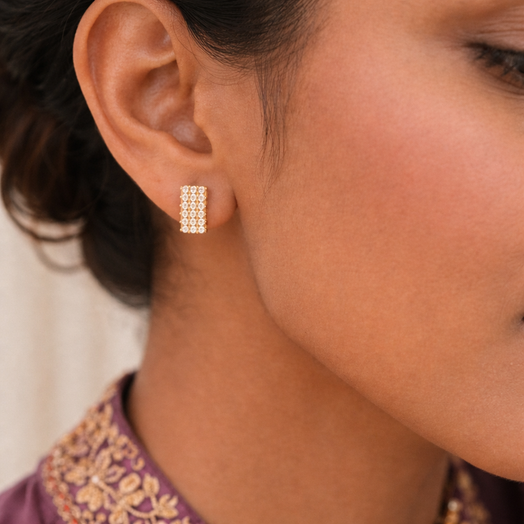 Gold Plated Crystal Bar Stud Earrings