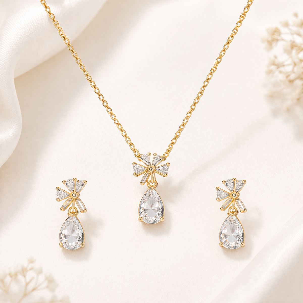 Radiant bow drop jewelry set