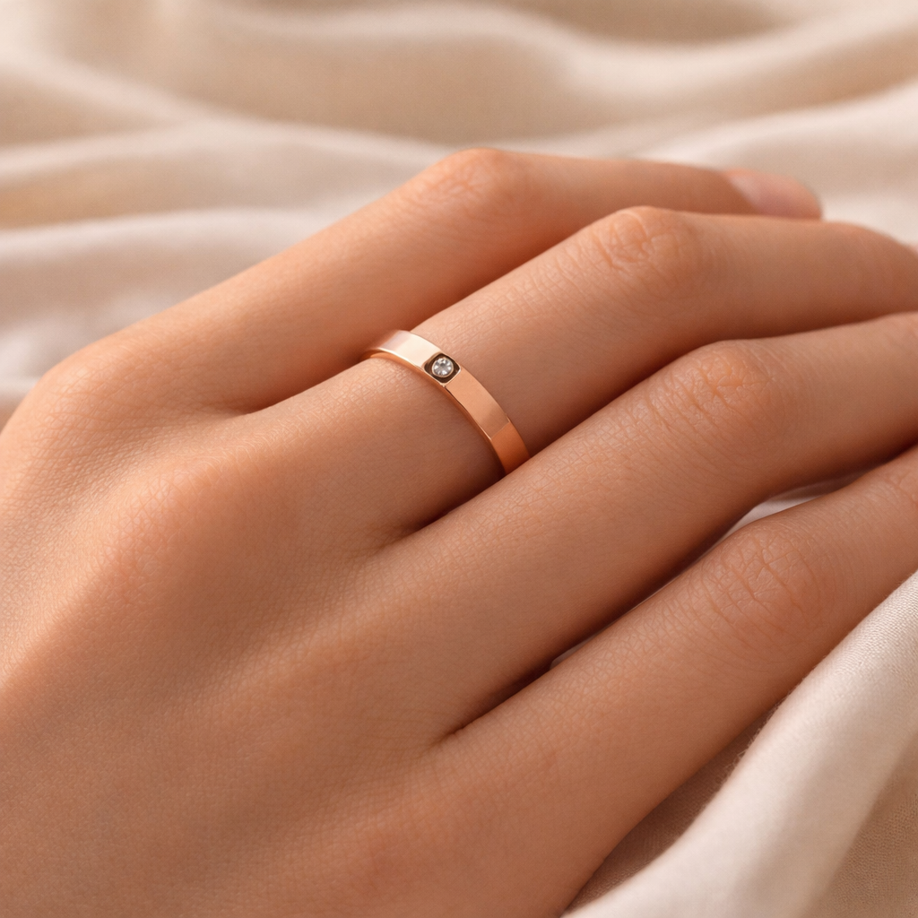 Classic Thin Band Ring with Crystal Stone