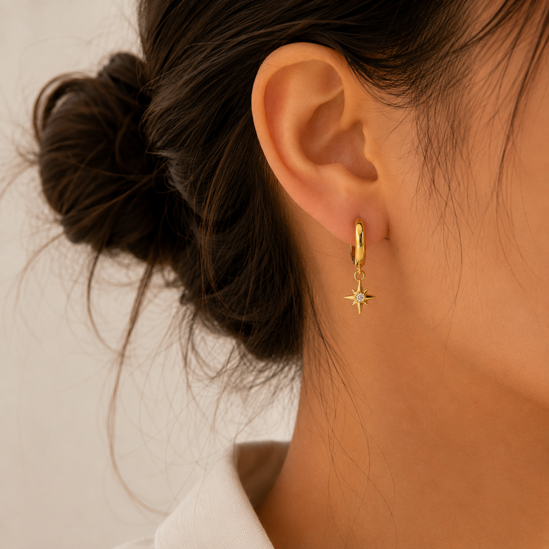 Zarinoor Celeste Star Charm Hoop Earrings