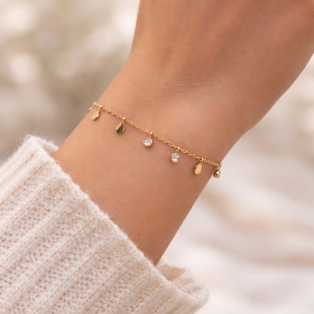 Golden Dew Drop Charm Bracelet