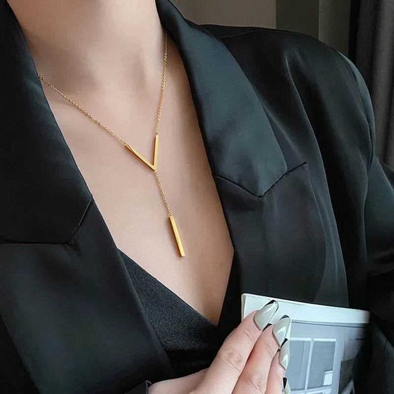 Vogue V Lariat Necklace