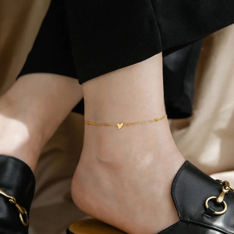 Gold Heart Anklet for Women | Minimal Dainty Chain Anklet with Adjustable Clasp
