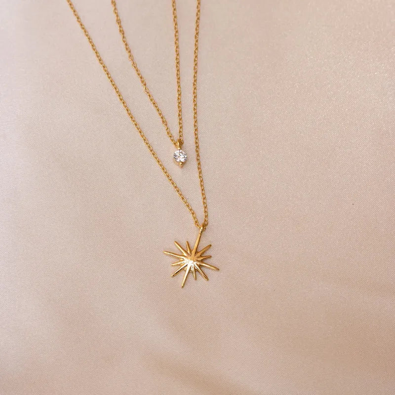 Pre-Order | 18K Gold Plated Star Zircon Layered Necklace – Waterproof Stainless Steel Korean Style