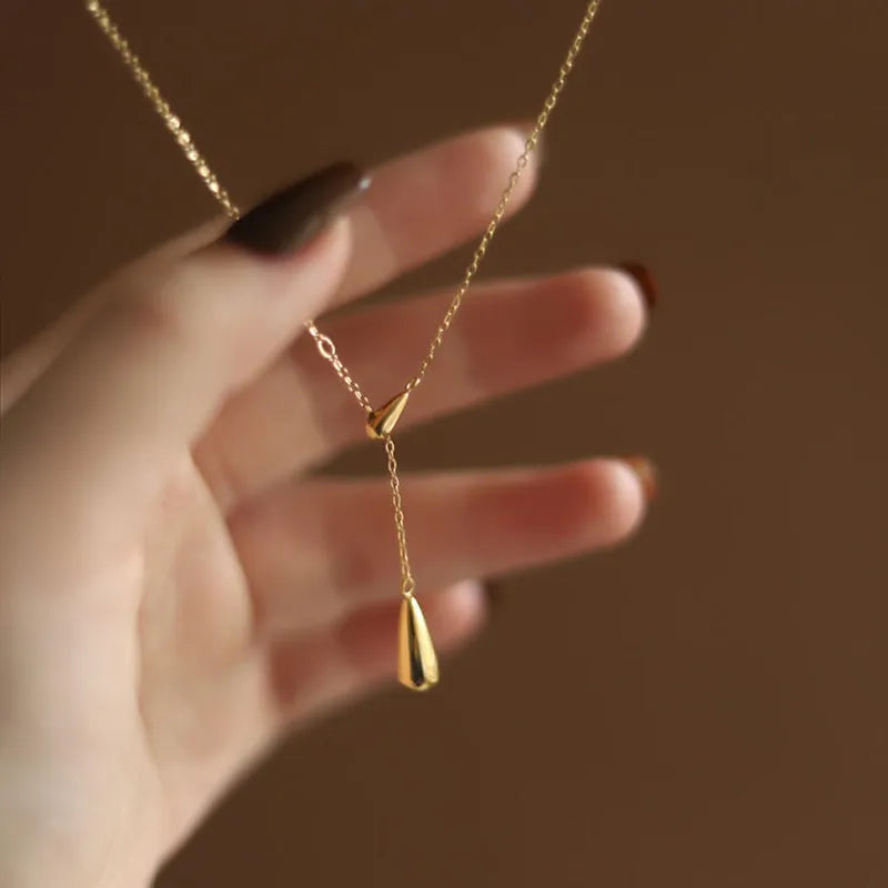 Gold Drop Pendant Necklace for Women | Minimal Y-Shape Necklace – Zarinoor