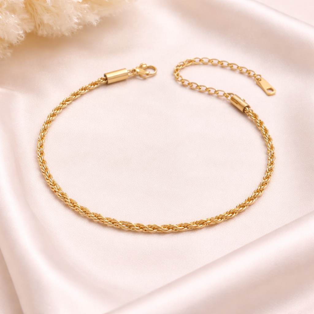 Gold Rope Chain Bracelet with Lobster Clasp | Elegant Twisted Chain Jewelry