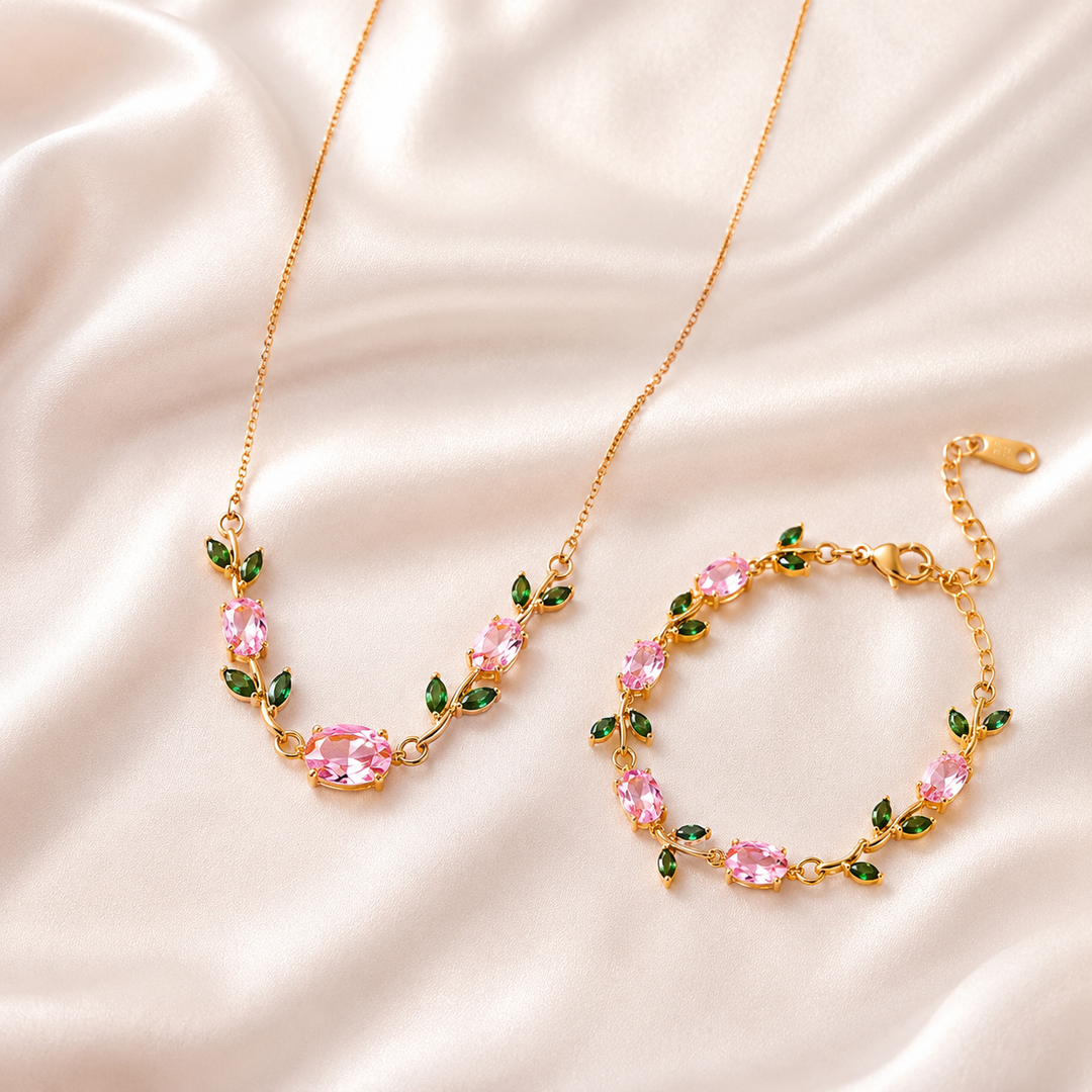 Pink Tulip Bloom Combo Set | Zarinoor