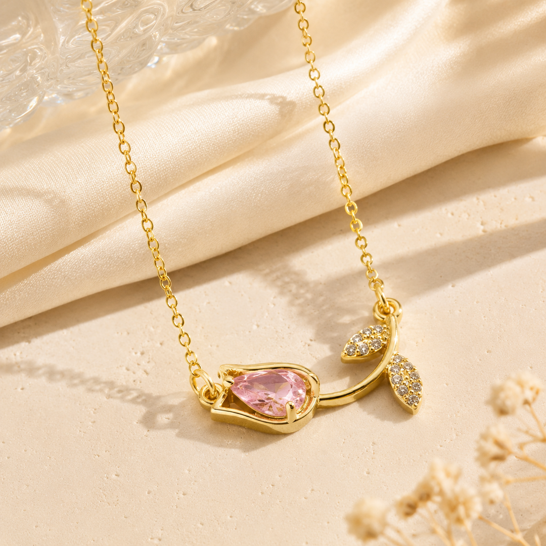 Pink Tulip Crystal Necklace | Zarinoor