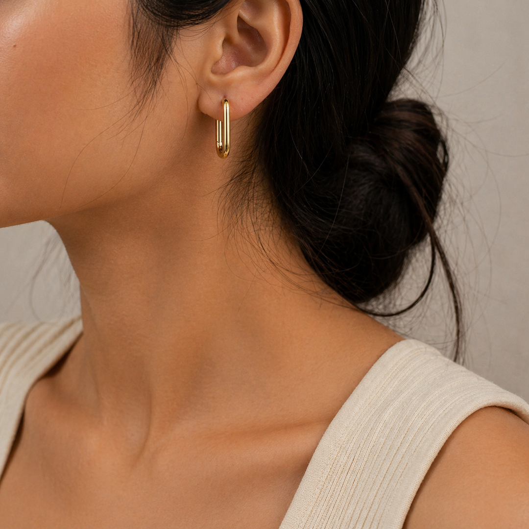 Oval Gold Hoop Earrings | Minimal Statement Jewelry  | Oval 15×18 mm|