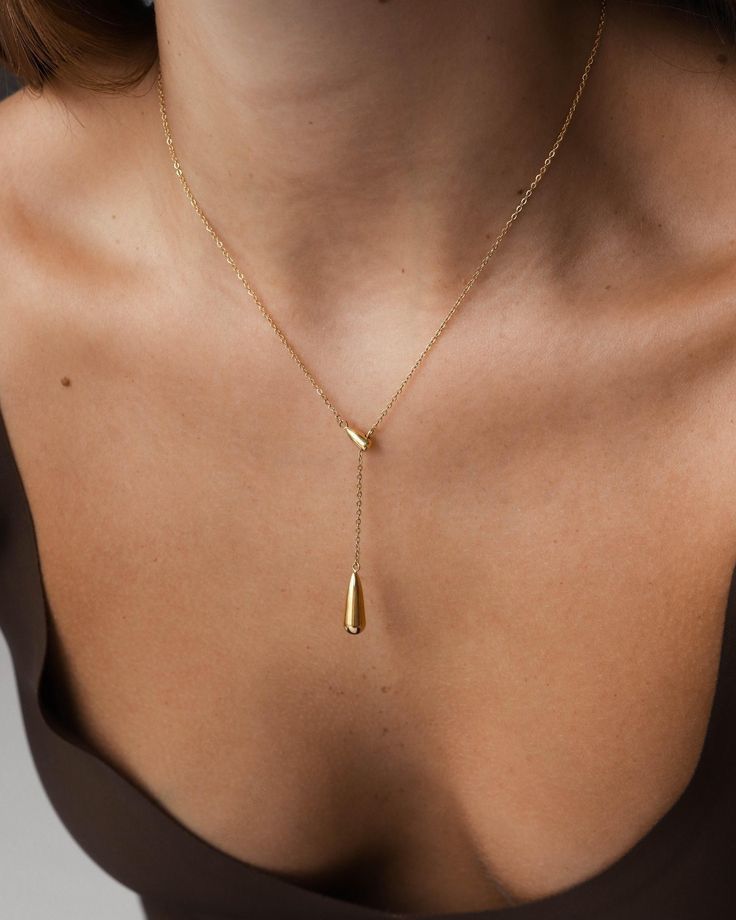 Gold Drop Pendant Necklace for Women | Minimal Y-Shape Necklace – Zarinoor