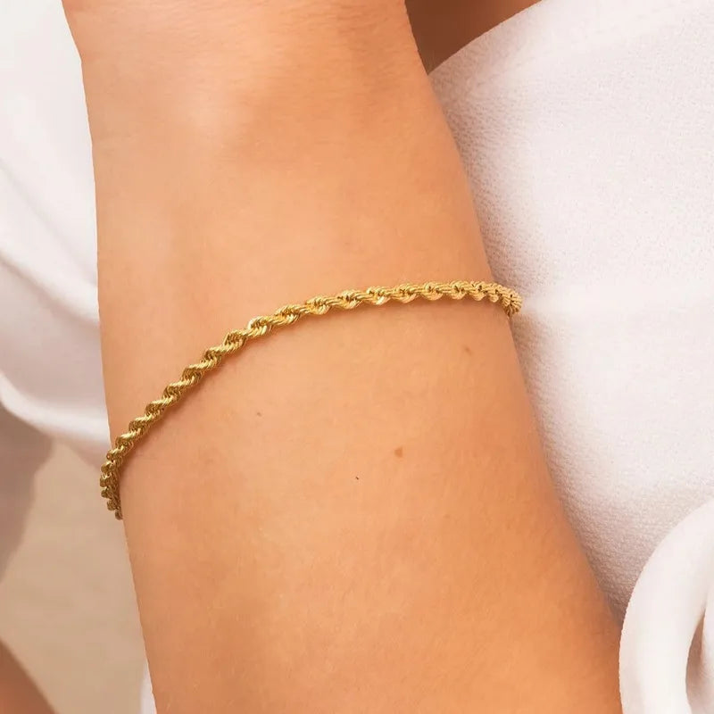Gold rope chain bracelet with lobster clasp | elegant twisted chain jewelry