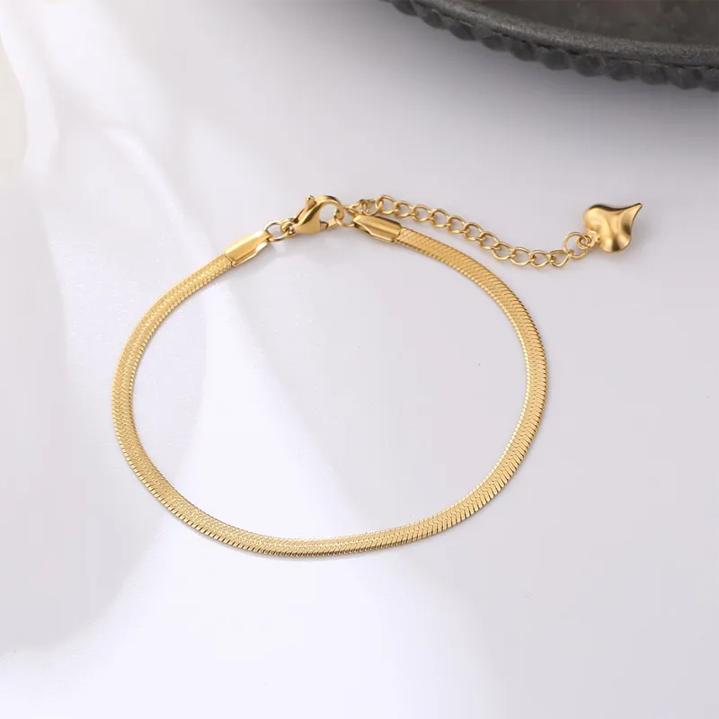 Gold Snake Chain Bracelet | Minimal Flat Chain Elegant Bracelet for Women
