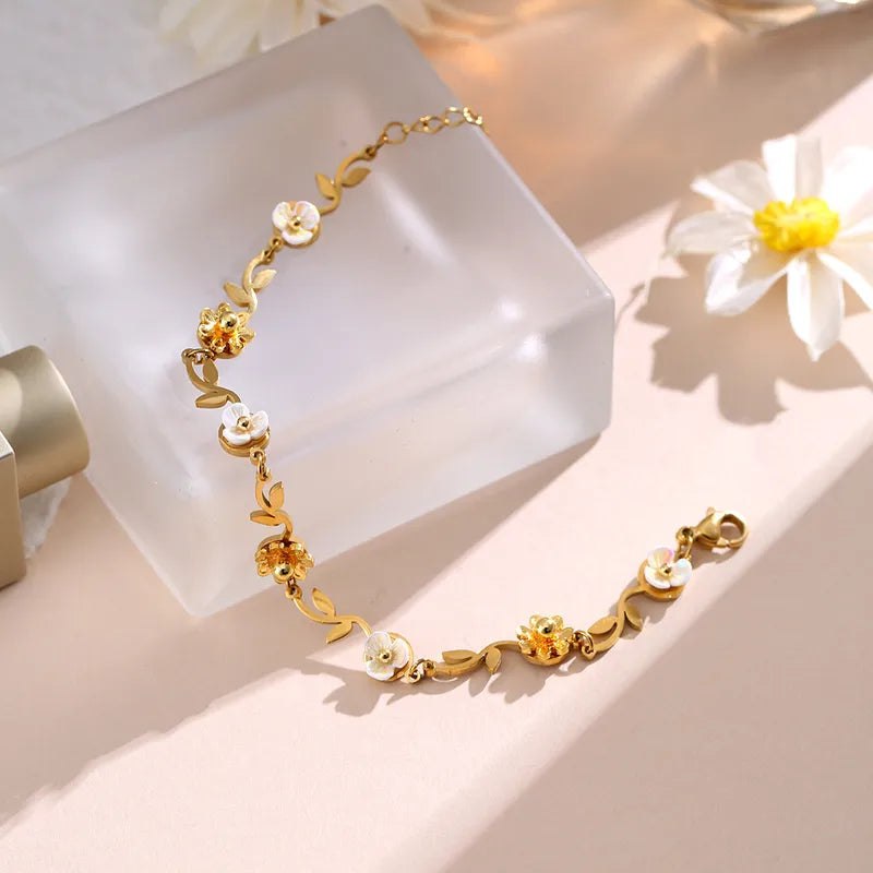 Tulip Leaf Vine Gold Bracelet | Floral Elegant Jewelry for Women