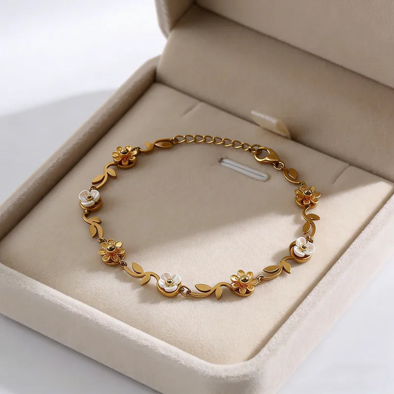 Tulip Leaf Vine Gold Bracelet | Floral Elegant Jewelry for Women