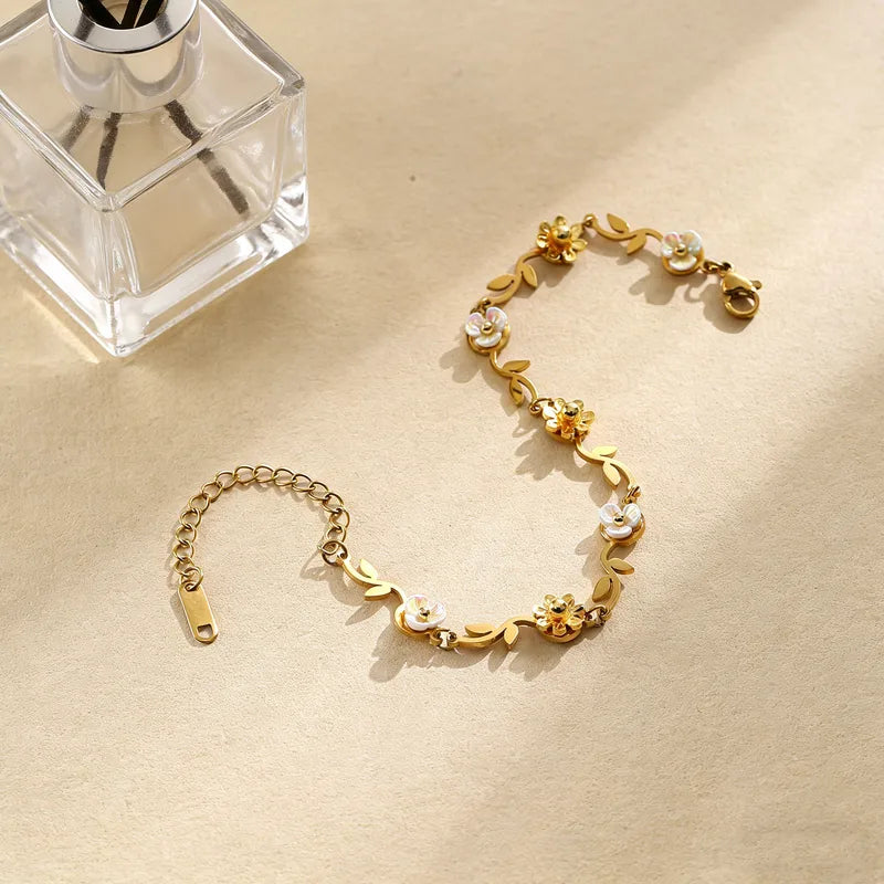 Tulip Leaf Vine Gold Bracelet | Floral Elegant Jewelry for Women
