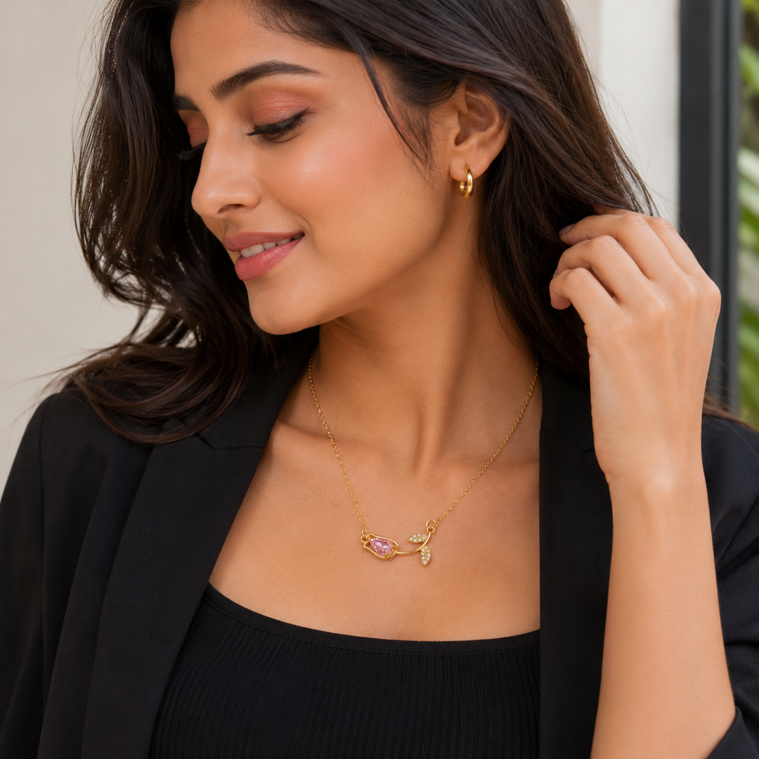  Pink Tulip Crystal Necklace | Zarinoor
