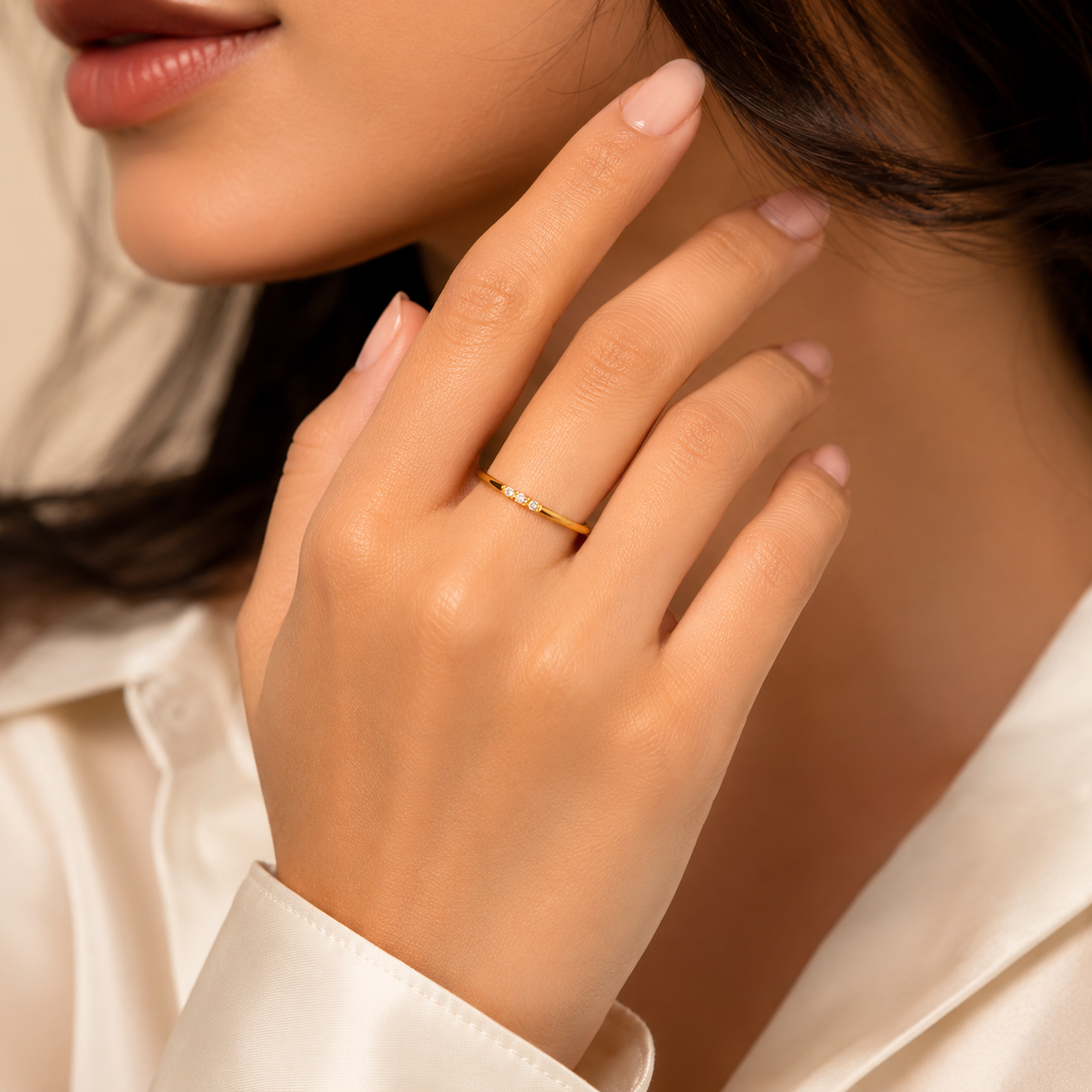 Minimalist Crystal Ring for Women | Waterproof Non-Tarnish 304 Stainless Steel Stackable Ring