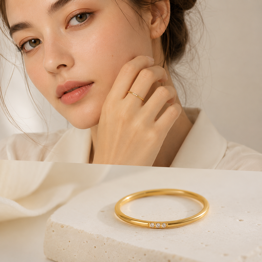 Minimalist Crystal Ring for Women | Waterproof Non-Tarnish 304 Stainless Steel Stackable Ring
