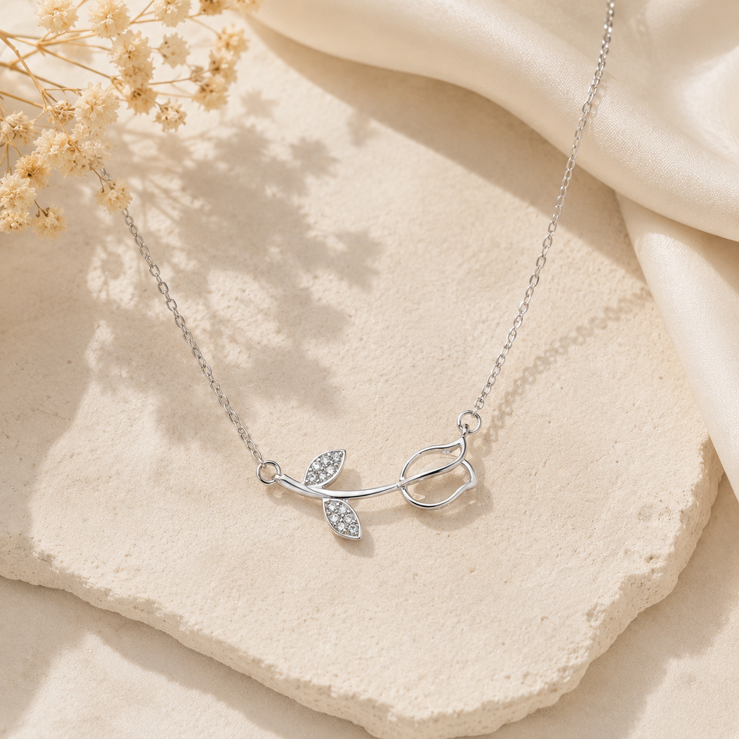 Silver Tulip Bloom Necklace | Zarinoor