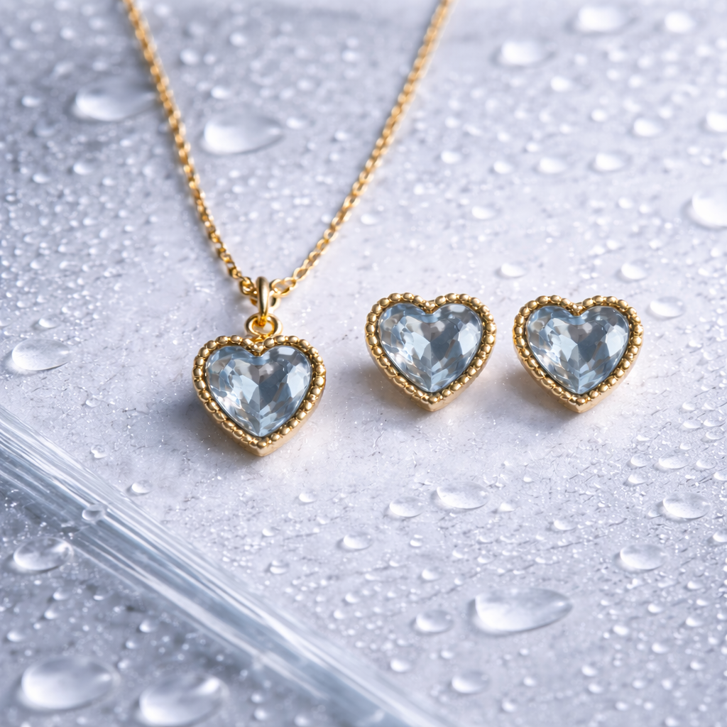 Pure Love Heart Set Diamond White Necklace & Earrings Jewelry Set