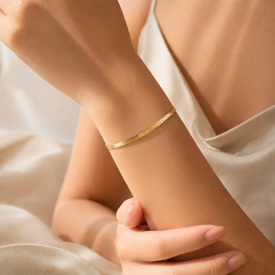 Gold Snake Chain Bracelet | Minimal Flat Chain Elegant Bracelet for Women