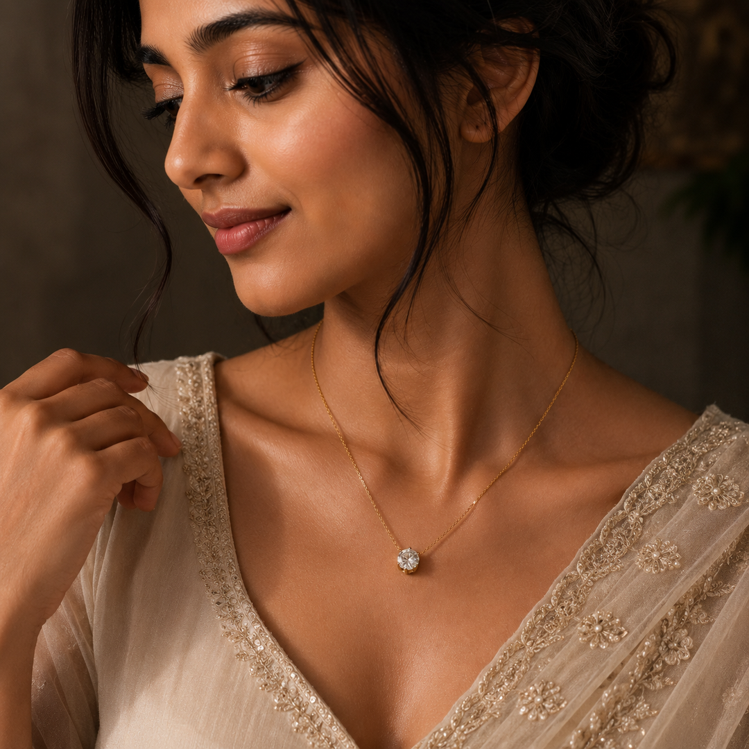 Solitaire Diamond Pendant Necklace - 14K Gold Chain for Women